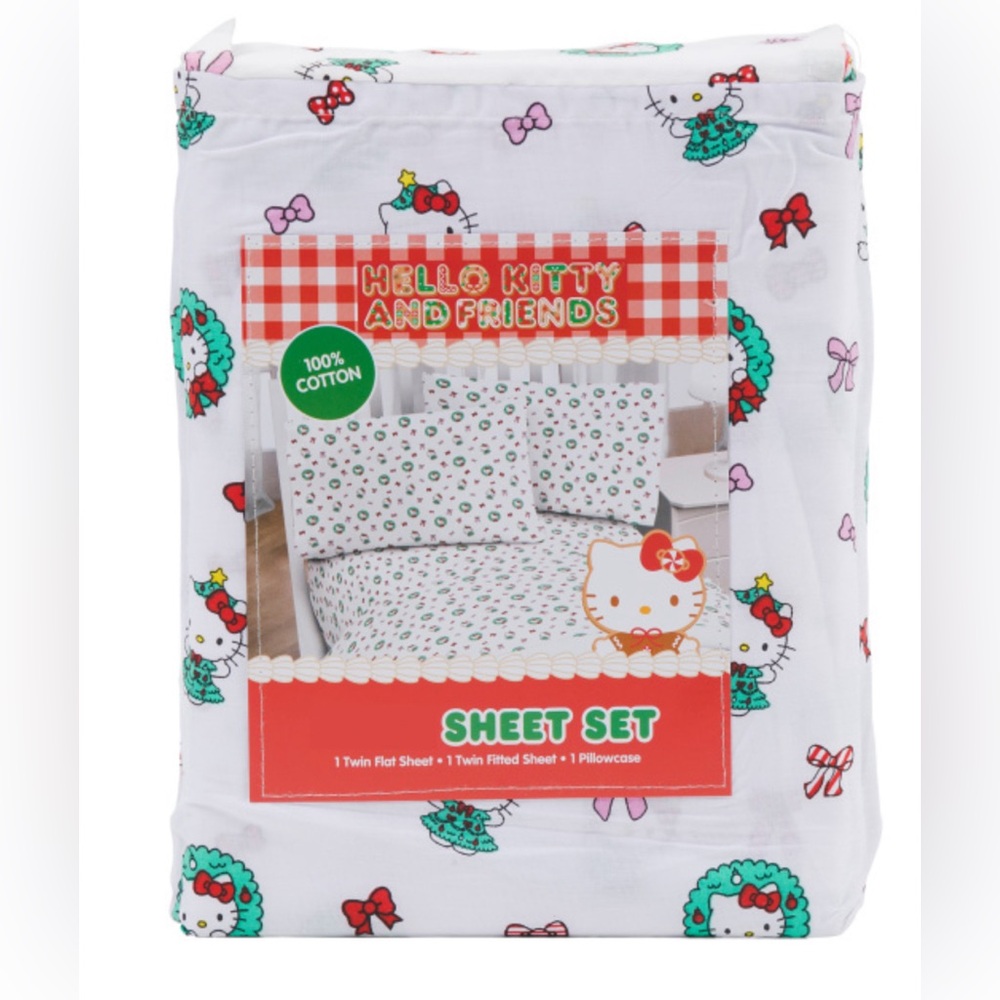 HELLO KITTY Christmas Bows Sheet Set TWIN